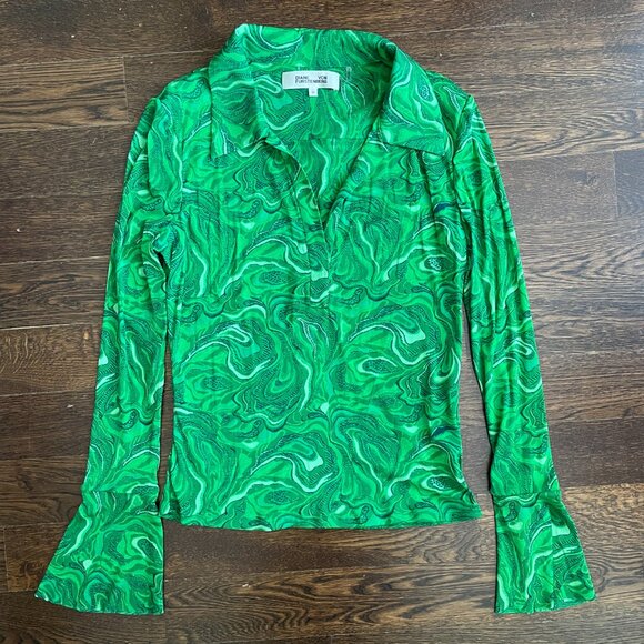 Diane Von Furstenberg Mackenzie Mesh Top-Marble Billiard Green-Medium - Picture 2 of 11